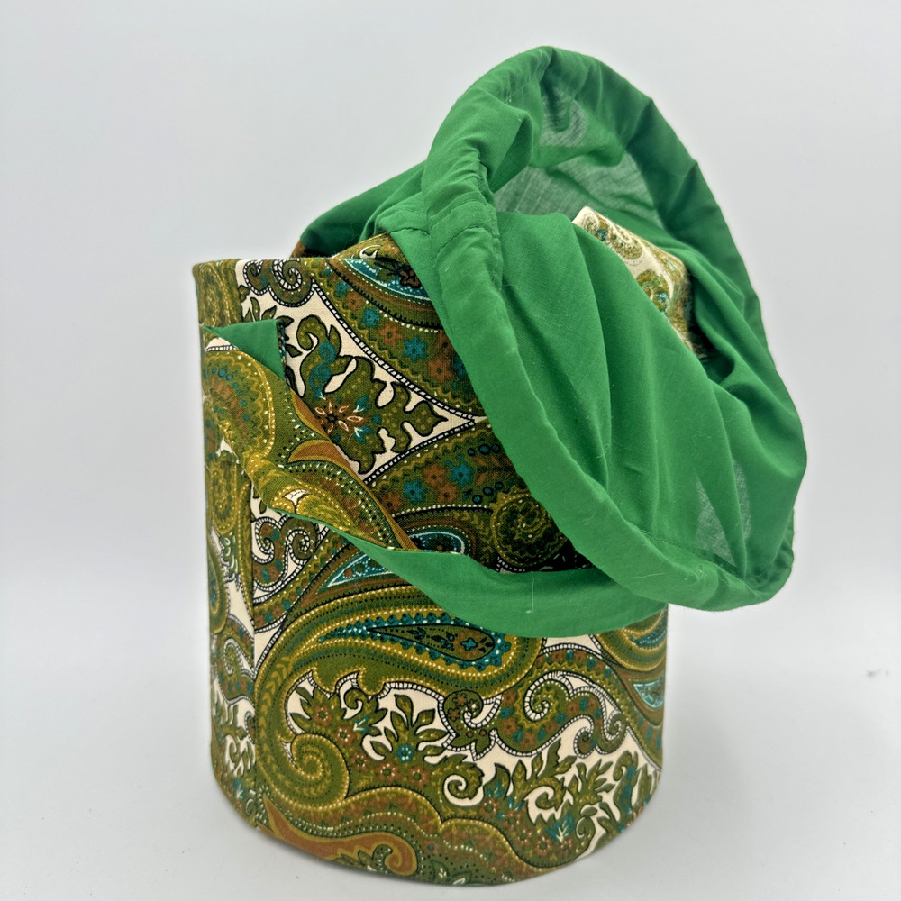 Vintage Green Paisley Bucket Bag Knitting Yarn Tool Organizer